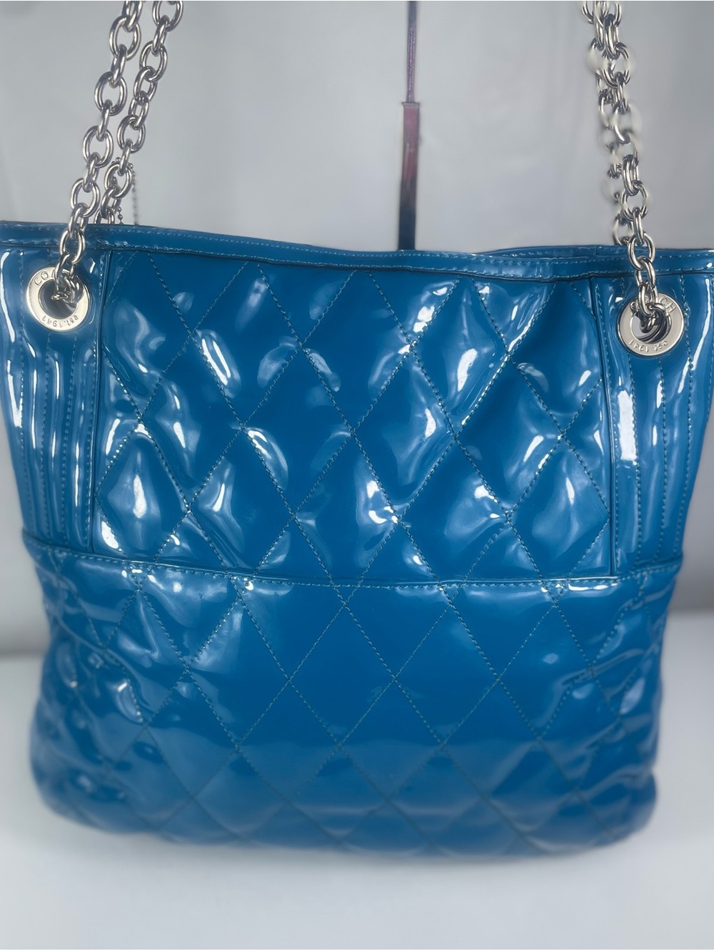 Coach Poppy Liquid Gloss Rare Teal Patent Leather Quilted Bag Y2K - Picture 10 of 14